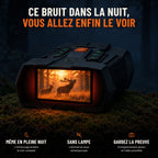 Ce bruit dans la nuit, vous allez enfin le voir : jumelles de vision nocturne posées sur une souche moussue la nuit. Même en pleine nuit, sans lampe, enregistrement photo et vidéo possible