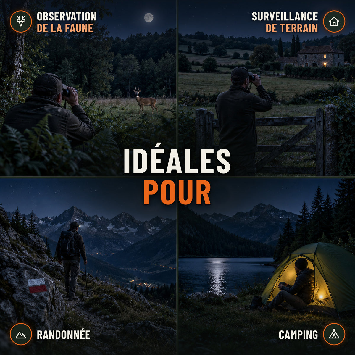 Jumelles de vision nocturne idéales pour l'observation de la faune, la surveillance de terrain, la randonnée et le camping, la nuit