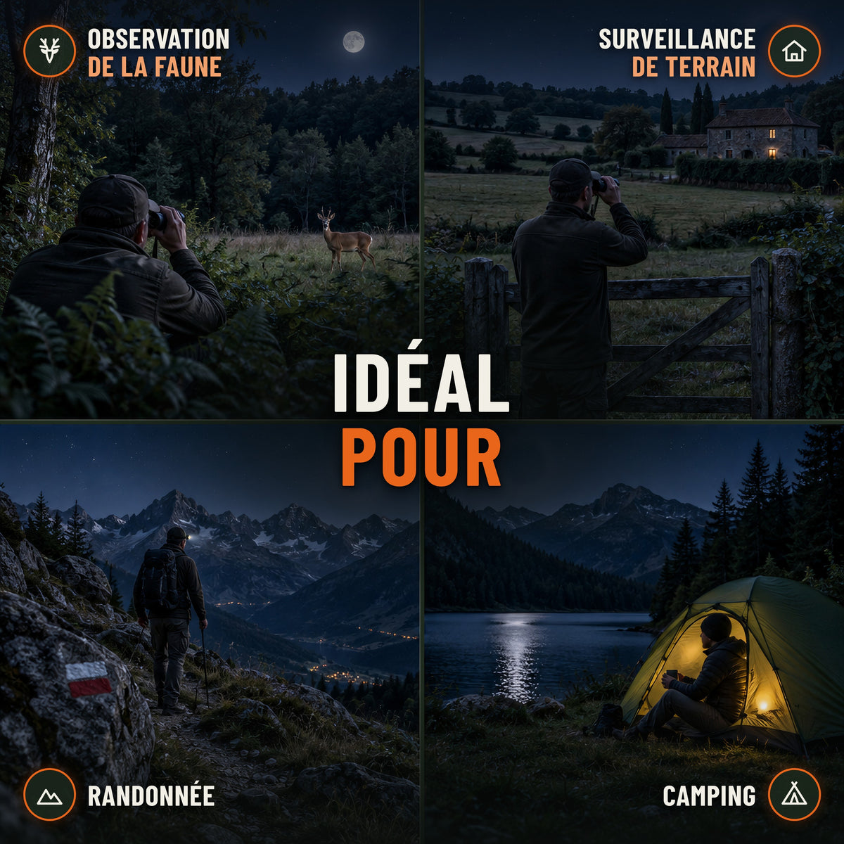 Monoculaire de vision nocturne idéal pour l'observation de la faune, la surveillance de terrain, la randonnée et le camping, la nuit