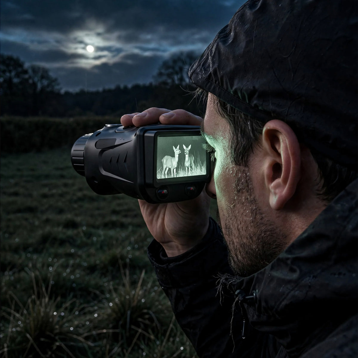Homme qui observe la nuit avec son monoculaire de vision nocturne ZS N300M Max